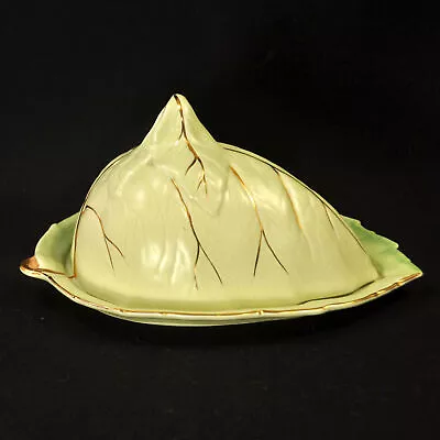 Buy Royal Winton Grimwades Butter Cheese Keeper Leaf Ware Light Green W/Gold 1950's • 42.39£