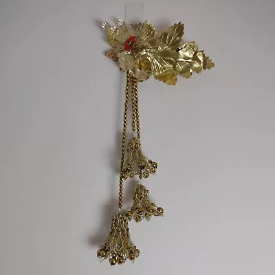 Buy Vintage Christmas Mercury Glass Bells Hanging Tree Decoration Bauble Gold Tone • 28.99£