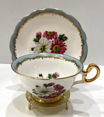 Buy E.B. Foley England Vintage Cup & Saucer Pink White Daisy Pastel Blue Teacup • 23.70£