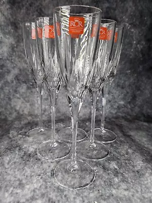 Buy Set Of 6 RCR Italian Lead Crystal Tall Stemmed Champagne Prosecco Flutes... • 14.99£