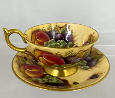 Buy Vintage Aynsley Orchard Fruit Tea Cup & Saucer Peach/Blueberry Green Stamp (F) • 18£