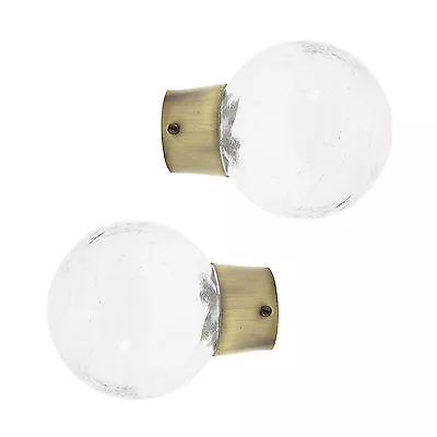 Buy Pair Of 28mm Dia Curtain Pole Mix & Match Crackle Glass Finials - Antique Brass • 5.95£
