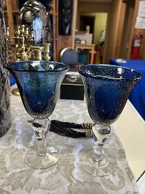 Buy Heavy Footed STEMWARE SET 4 - BLUE Bubble Goblets. • 47.44£