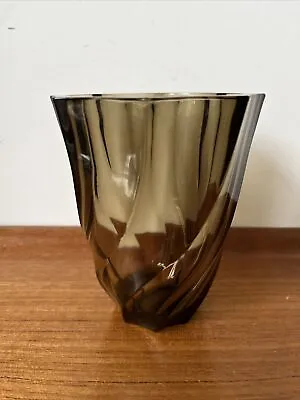 Buy Vintage Art Deco French Luminarc Style Swirl Twisted Smoked Glass Vase • 4.50£