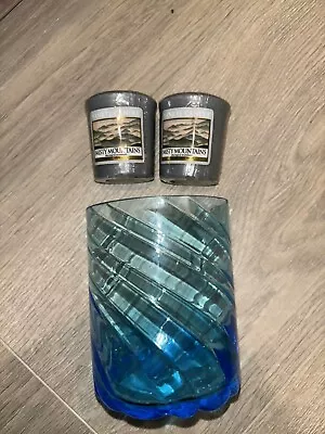 Buy Yankee Candle Misty Mountains Votive And Blue Glass Holder Set New Rare • 12£