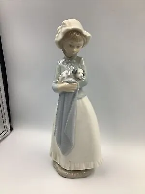 Buy Genuine Lladro NAO Girl Holding Puppy Lovely Condition No Box Daisa 1977 26cm • 20£