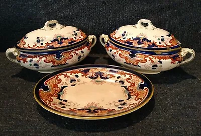 Buy Pair Of Antique Booths China Tureens With Oval Dish Lucania Pattern • 19.99£
