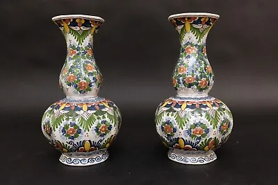 Buy Vintage  Delft Ware Makkum Polychrome Vases, Perfect, 26.5 Cm. Handpainted • 166.81£