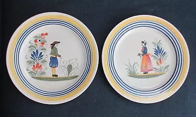 Buy 2 Vintage Henriot Quimper Pheasant Man & Lady 9  Luncheon Plates • 47.43£
