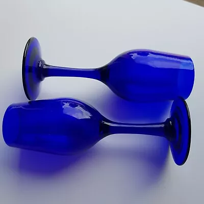 Buy Cobalt Bristol Blue Stemmed Wine Glass Goblet 16cm Pair VTG Signed England • 35£