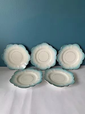 Buy 5 Vintage Melba Ware Tea Plates Blue Scalloped Edge 1930s • 15.99£