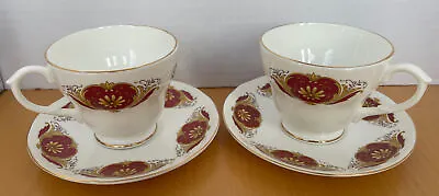 Buy Royal Sutherland Bone China Cup & Saucer - Red & Gold Pattern X 2 Sets • 9.99£