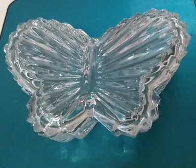 Buy Vintage 4  Crystal Clear Cut Glass Butterfly Trinket Dish W Lid Jewelry Holder G • 10.48£