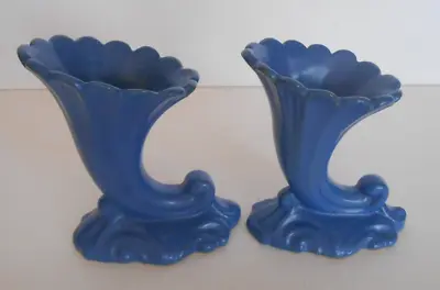 Buy CAMARK POTTERY PAIR Blue 4  Cornucopia Horn Of Plenty Vases 1930’s With Sticker • 27.50£