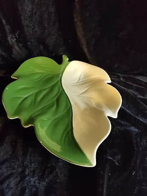 Buy Vintage Carlton Ware Two Toned Leaf Dish  9  X 8  Green And Off White • 14.99£