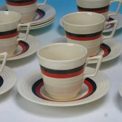 Buy Crown Ducal Ware England China -  Art Deco - 9 Demitasse Cups And 12 Saucers • 47.31£