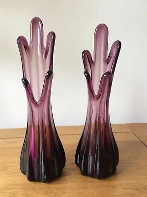 Buy Pair Vintage Amethyst Glass Finger Vase • 14.99£