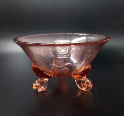 Buy Vintage Pink Depression Glass Dish - 3 Footed, Etched • 13.27£