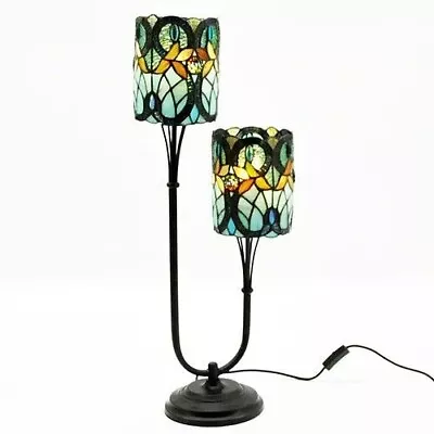 Buy Twin Arm Tiffany Stained Glass Table Lamp Turquoise • 195£