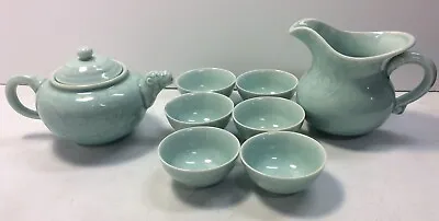 Buy Turquoise Fine China Teapot Set 6 Cups Decanter PreownedKitchenCom  • 120.08£