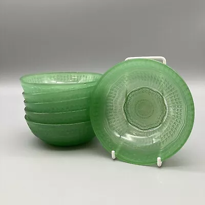 Buy Vintage CHANCE Glass Green Dessert Bowls Dishes X 6 Retro Textured 4.5  Art Deco • 15.99£