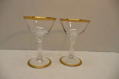 Buy 2 Antique FRENCH Cut Crystal Dual Pattern OPEN Thistle STEM Champagne COUPE Gold • 62.33£