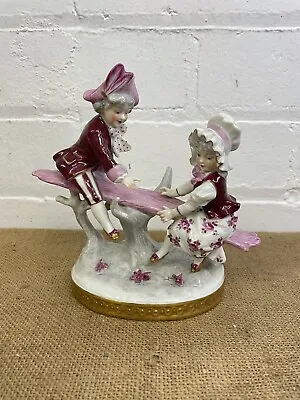 Buy Volkstedt Pink & White Porcelain Figurine Boy Girl Seesaw China Germany Dresden • 95£