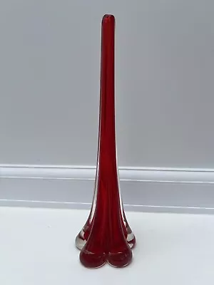 Buy Vintage 1980s Murano Style 25cm Red Vase Art Glass • 17£