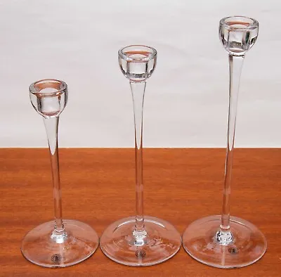 Buy 3 Glass Candlesticks Long Stems Graduated Size Dinner Taper Candle Holders • 28£