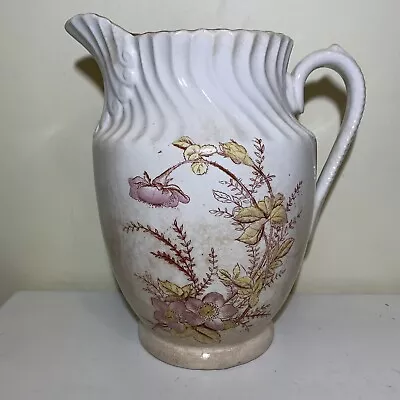 Buy Antique White Ironstone Style Pitcher Flowers Stained Crazed Patina Large 11” • 33.56£