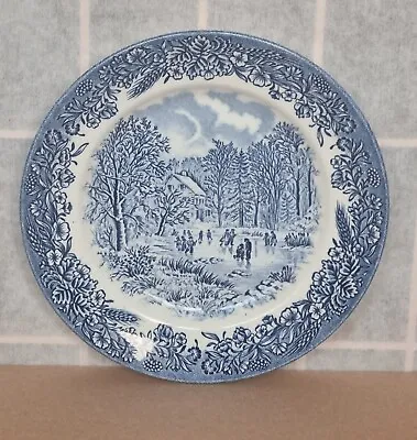 Buy Churchill Winter Ice Skating Plate, Blue White English Pottery Vintage Floral 8  • 12£