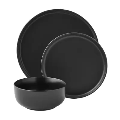 Buy Alessandra Matte Black 12-Piece Stoneware Dinnerware Set • 40.69£