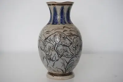 Buy Early Doulton Lambeth Jug / Vase - Incised Dog's & Fox - Hannah Barlow - C.1874 • 685£