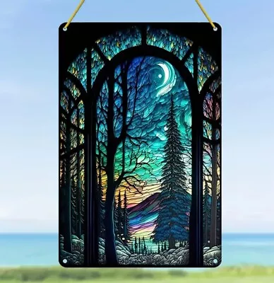 Buy Large Stained Glass Sun Catcher Window Hanger With Mountain Scene. 8” X 12” • 33.75£