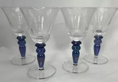 Buy VTG Pottery Barn Bubble Seeded  Blue Iridescent Stem Wine Glasses Set Of 4 • 44.11£
