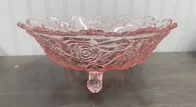 Buy Pink Glass Footed Bowl With Roses • 11.83£
