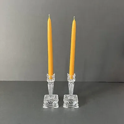 Buy Vintage Art Deco Style Glass Candlesticks Matching Pair OClear 15cm Tall 1930s • 17.95£