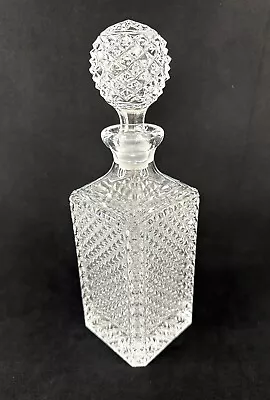 Buy Vintage Clear Hobnail Cut Glass Spirit Whiskey Decanter Square Shape Heavy • 18£