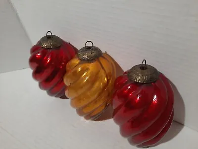 Buy RARE VTG Set Of 3 Midwest Kugel Ornaments Crackle Glass 6  Drop Thick Glass  • 112.90£