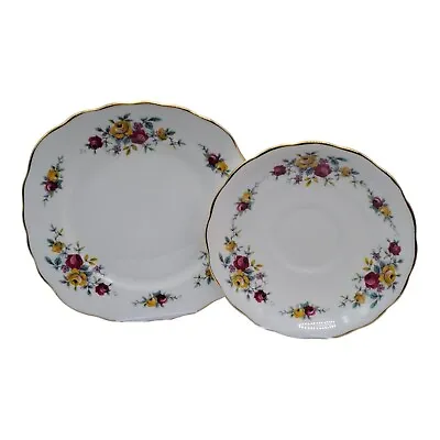Buy Royal Stafford English Bone China Saucer And Plate Red And Yellow Rose Pattern • 7.99£