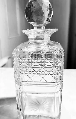 Buy Vintage Crystal Cut Glass Rectangular Whisky Wine Decanter Barware Drinks 8 High • 33£