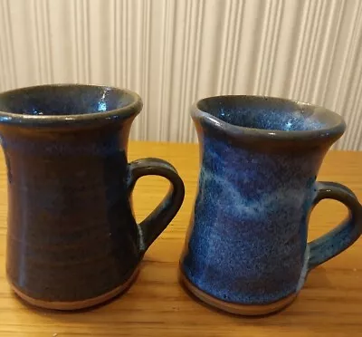 Buy 2 X Vintage Studio Pottery Tapered Sides Mugs Blue Glaze Signed VGC • 12£