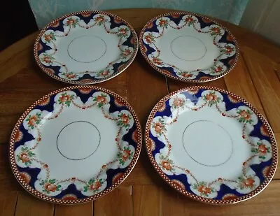 Buy Art Nouveau Antique Blue & Floral Tea Plates With Swags  X 4 • 4.99£