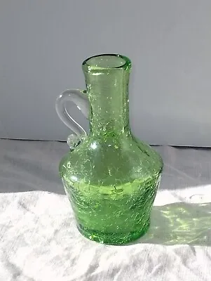 Buy Vintage Lime, Green Crackle Glass Vase Ewer Jar 5 1/4” Tall • 11.33£