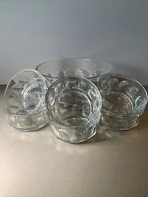 Buy 7 Piece Arcoroc France Thumb Print Glass Fruit Trifle Serving Bowl & Dishes Set • 14£