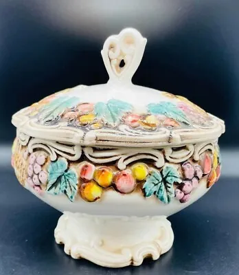 Buy Vintage Lefton Fruit Basket Candy Box & Lid Della Robia China 1950’s  • 28.44£