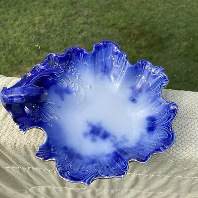 Buy Antique Wheeling Pottery Flow Blue La Belle Grape Leaf Serving Dish Gold Accents • 46.40£