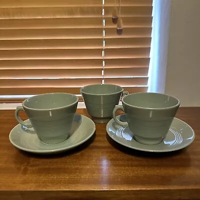 Buy Vintage Woods Berylware Green 3 Small Cups & 2 Saucers • 10£