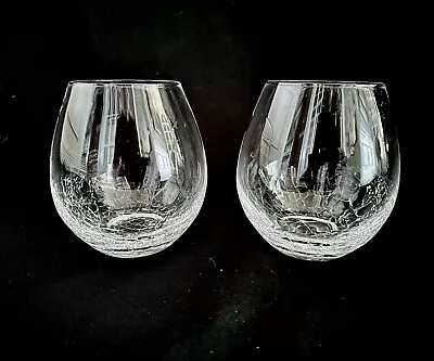 Buy Pair Of Pier 1 Stemless Wine Crackle Glass Clear Colorless Replacement Drinkware • 48.25£
