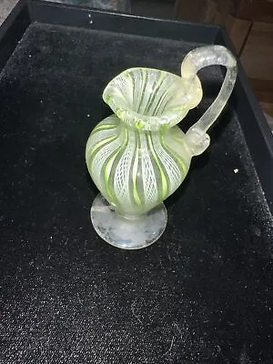 Buy Vintage Hand Blown Venetian Glass Green Swirl Handle Vase Murano Italy CRACK • 14.17£